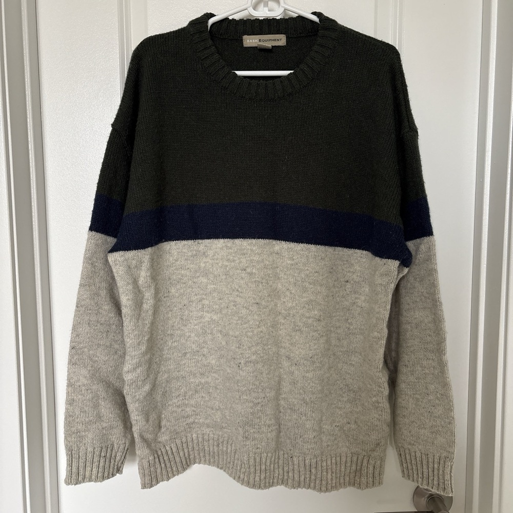 Basic Equipment Tri Color Crewneck Sweater Size Medium
